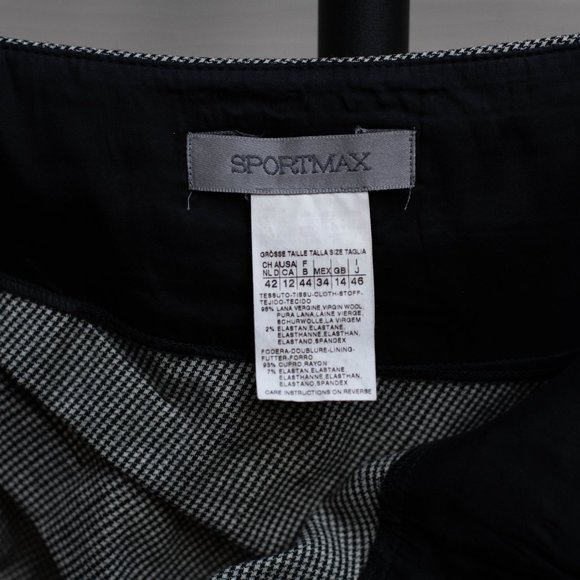 Sportmax by Max Mara Women's 12 Draped Wool Houndstooth Midi Skirt Gothic Goth - Picture 5 of 6